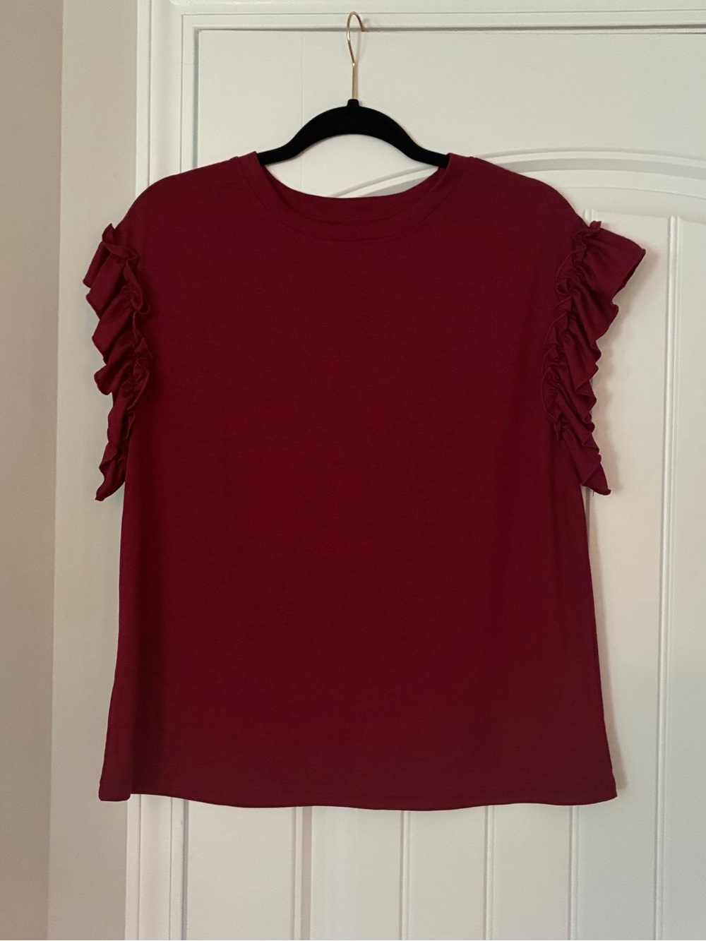 SHEIN Burgundy Ruffle Sleeve Short-Sleeve Tee